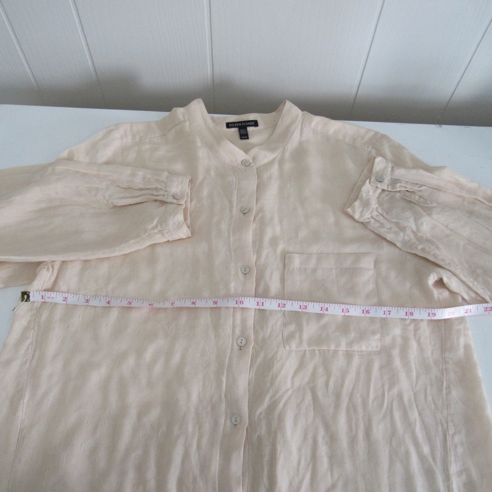 Eileen Fisher Shirt Medium Organic Cotton Silk Light Peach Button Long Sleeve - Picture 7 of 10